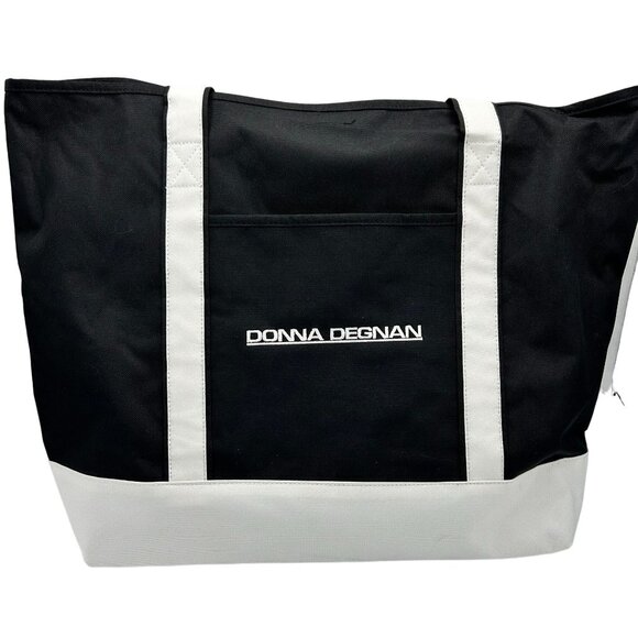 Donna Degnan Handbags - Donna Degnan Black & White Tote Bag With Shoulder Straps And Front Pocket